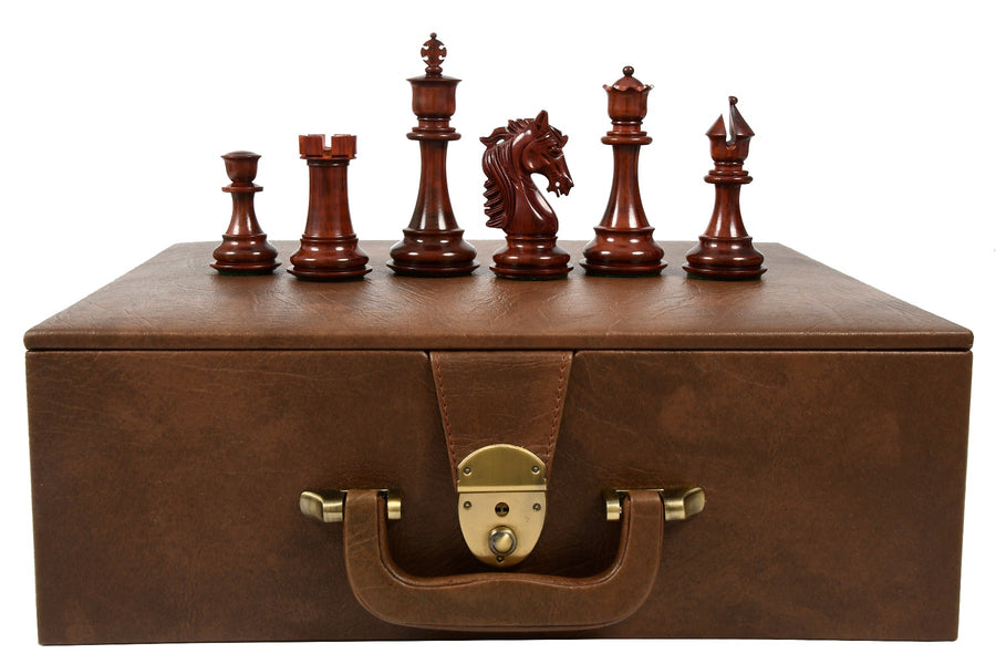 Combo of The French Warrior Luxury Chess Pieces in Bud Rose & Box Wood - 4.9" King with Storage Box
