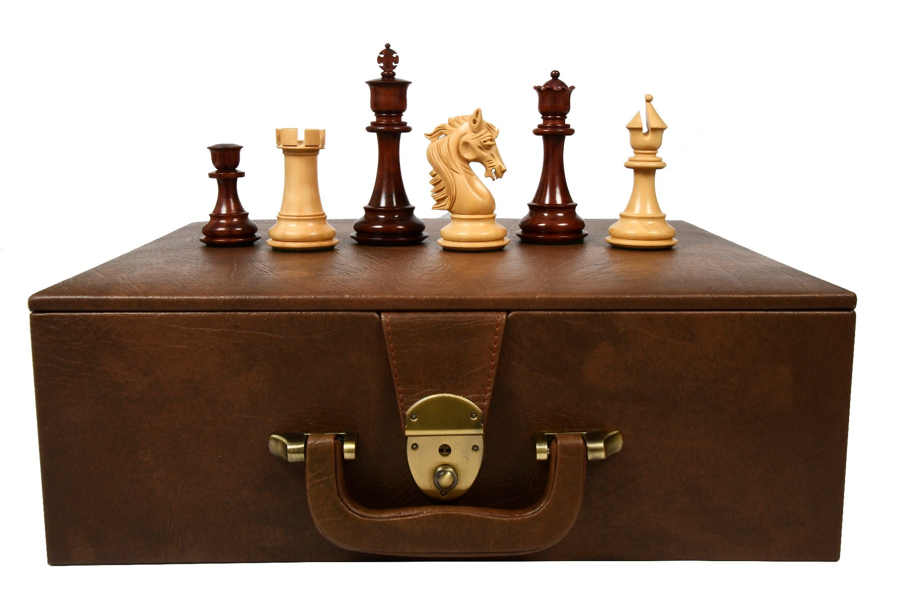 Combo of The French Warrior Luxury Chess Pieces in Bud Rose & Box Wood - 4.9" King with Storage Box