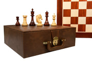 Combo of The French Warrior Luxury Chess Pieces in Bud Rose & Box Wood - 4.9" King with Wooden Chess Board and Storage Box