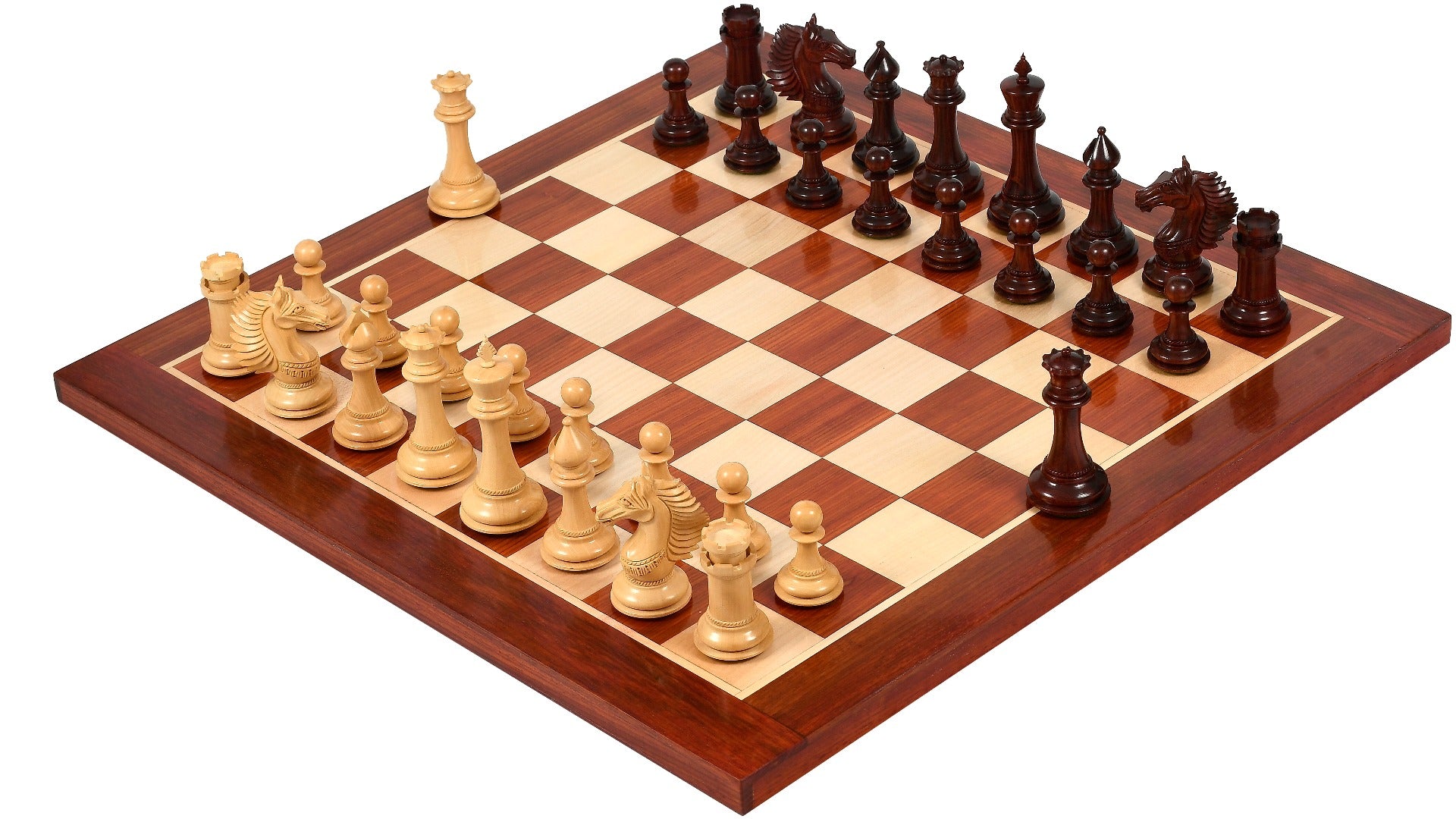 Combo of The CB Mustang Chess Pieces in Bud Rose/Box Wood - 4.4" King with Board