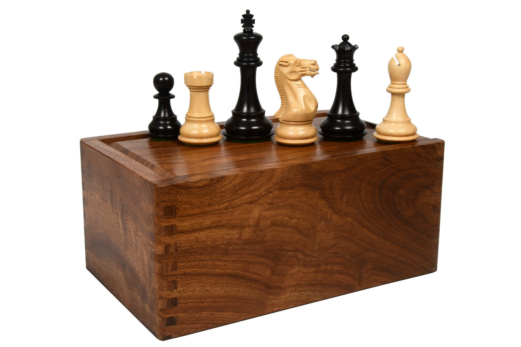 Desert Gold Series Chess Pieces in Ebonized / Boxwood - 4.0" King with Box