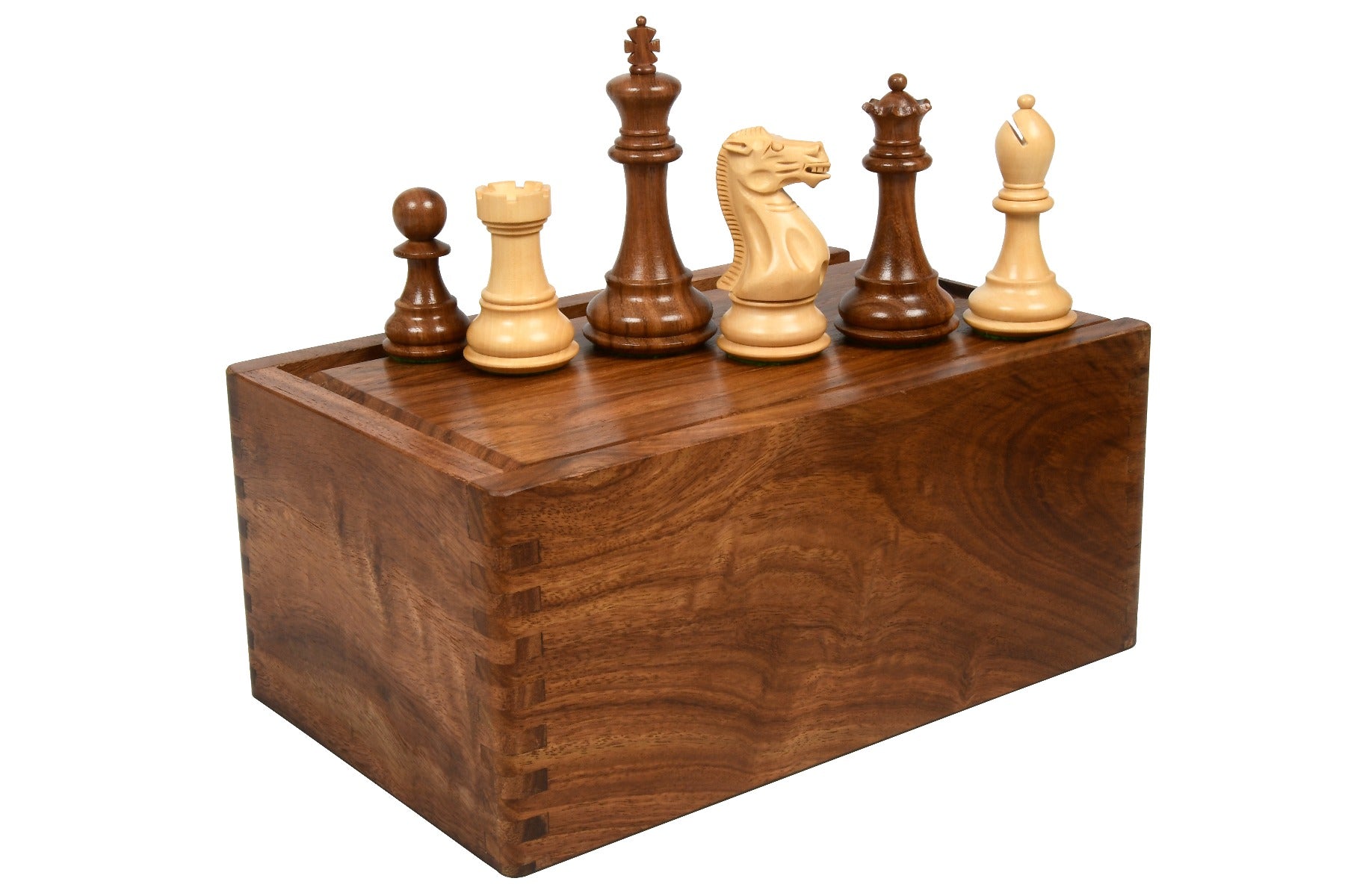 Desert Gold Series Chess Pieces in Sheesham / Boxwood - 4.0" King with Box