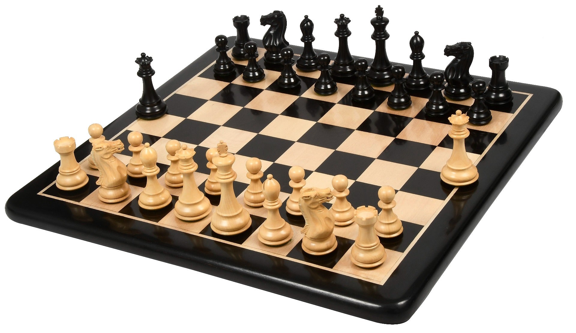 Combo of Desert Gold Series Chess Pieces in Ebonized Boxwood - 4.0" King with Board & Box