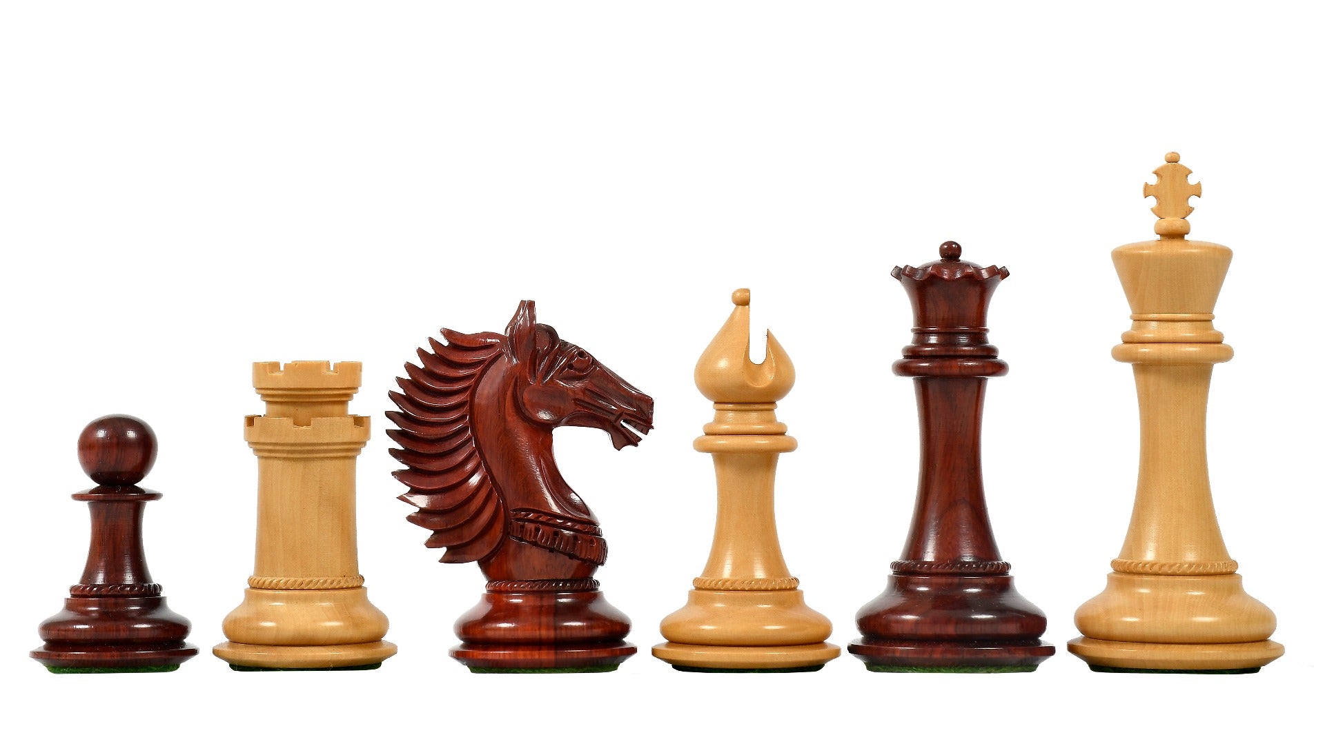 Combo of The CB Mustang Chess Pieces in Bud Rose/Box Wood - 4.4" King with Board