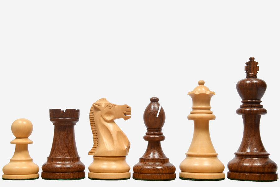 American Staunton Weighted Tournament Chess Pieces in Sheesham & Boxwood (4.1" King)