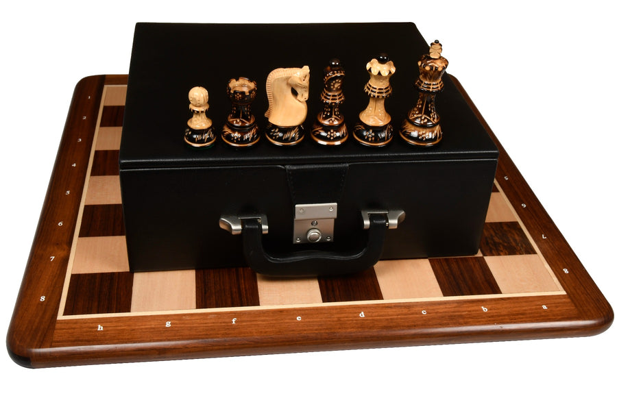 1959 Reproduced Russian Zagreb Series Chess Pieces in Burnt Boxwood - 3.89" King  with Box & Board