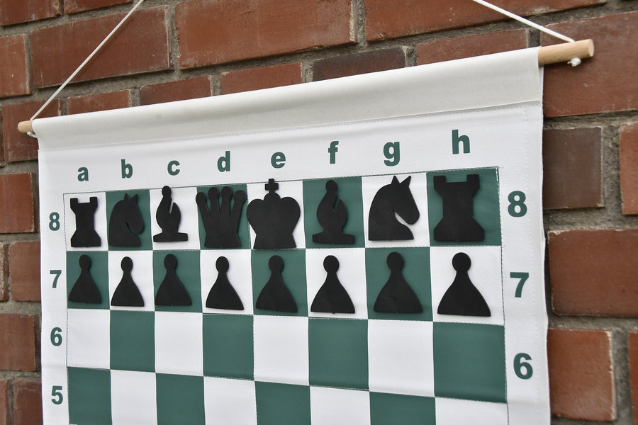 29" Vinyl Chess Demo Board with Magnetic Pieces & Green Carry Bag