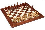 Combo of The GM Blitz Edition Staunton Series Chess Pieces in Bud Rosewood & Box Wood - 3.75" King with Wooden Chess Board 22"