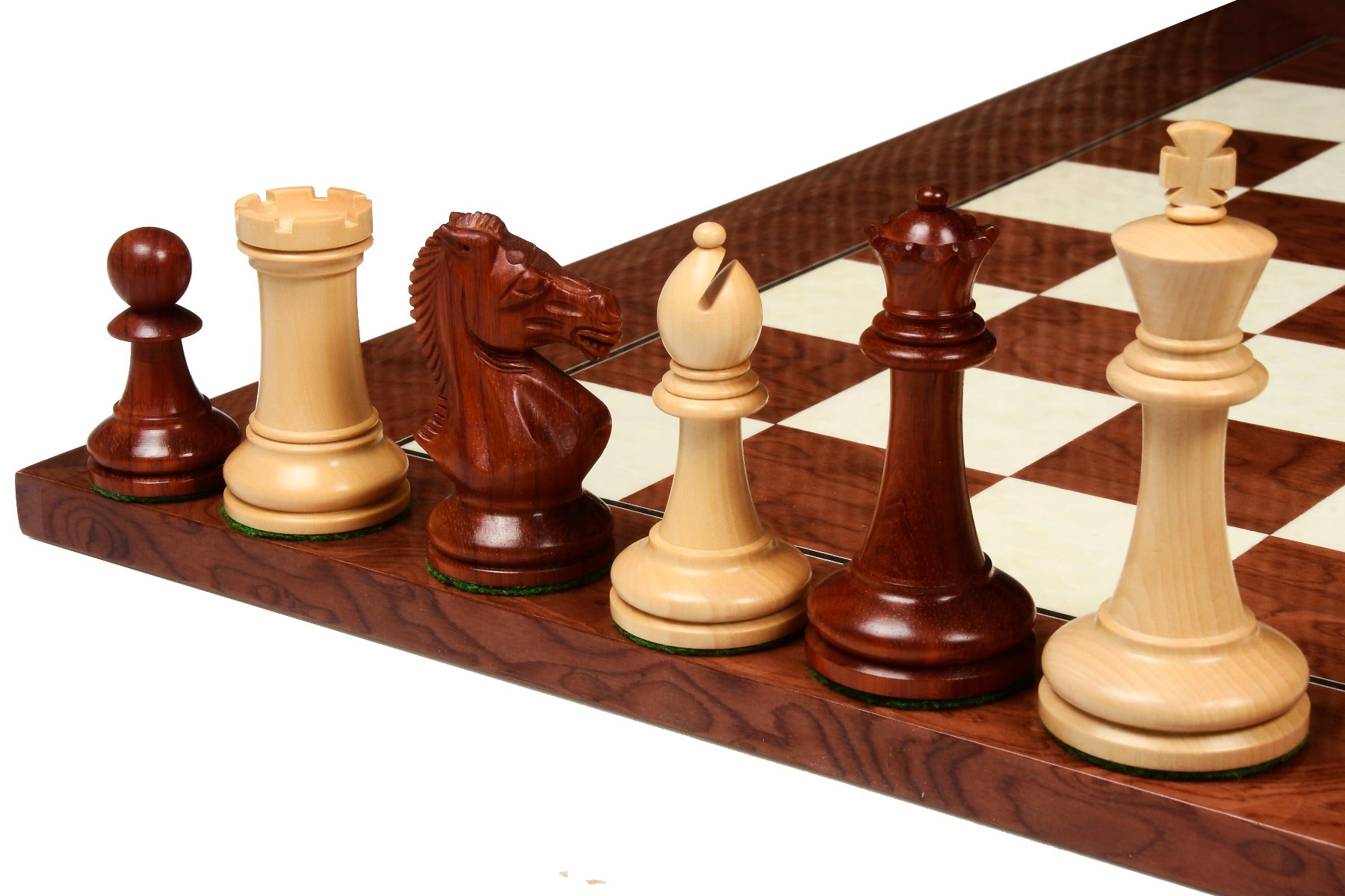 Combo of The GM Blitz Edition Staunton Series Chess Pieces in Bud Rosewood & Box Wood - 3.75" King with Wooden Chess Board 22"
