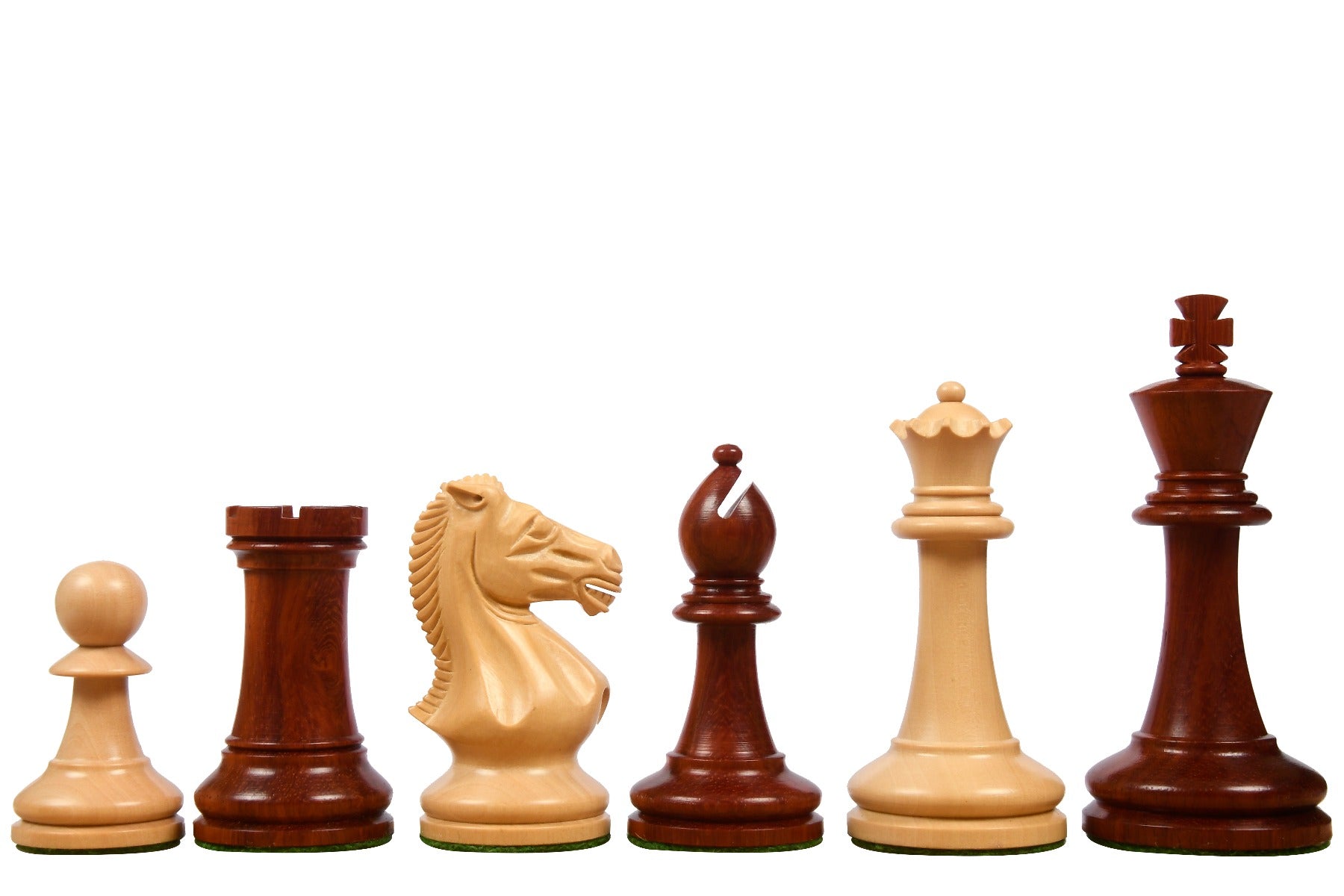 Combo of The GM Blitz Edition Staunton Series Chess Pieces in Bud Rosewood & Box Wood - 3.75" King with Wooden Chess Board 22"