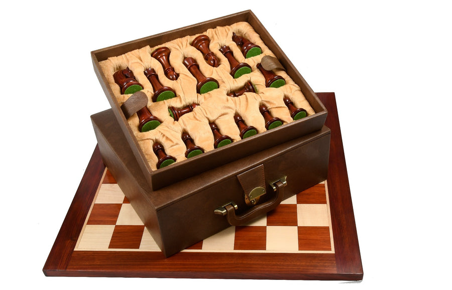 CB Red Rum Luxury Series Chess Pieces with Board in Bud Rosewood / Boxwood - 4.4" King & Box