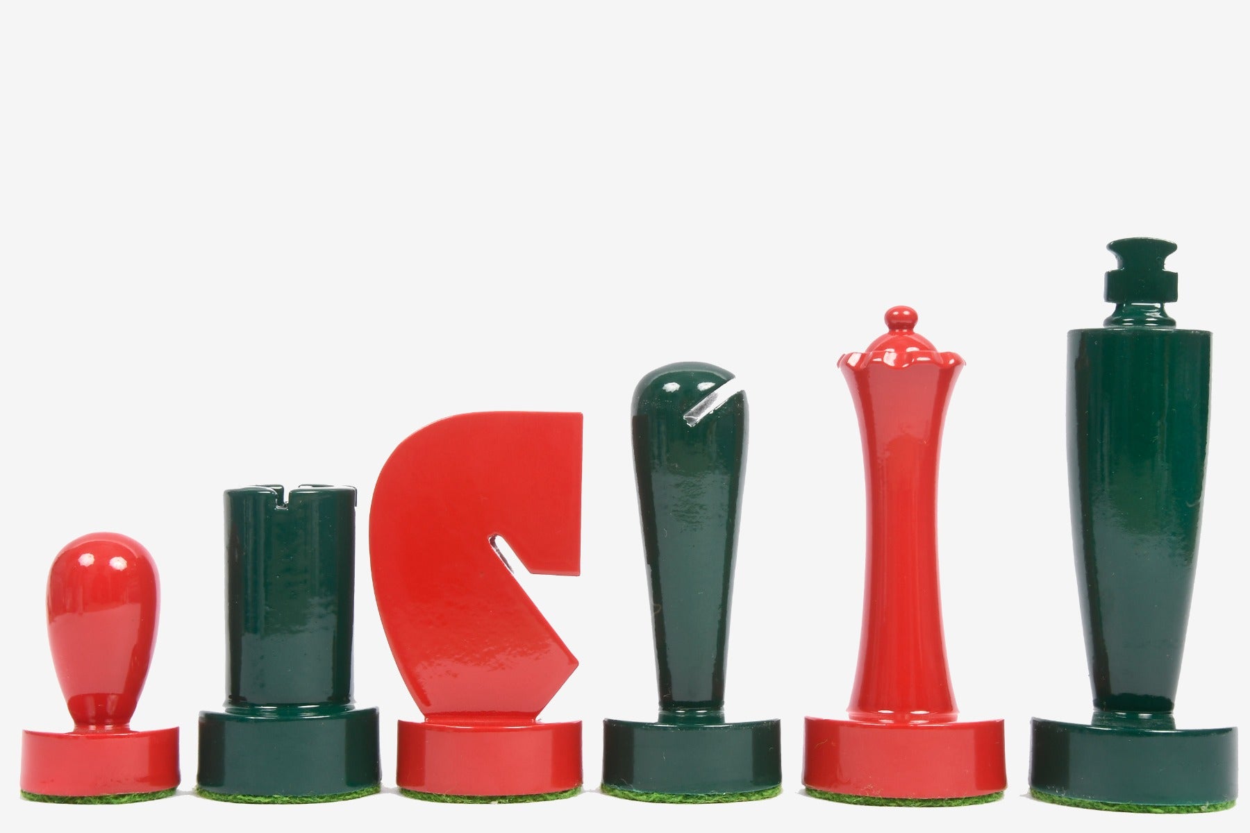 Berliner Series Modern Minimalist Chess Pieces in Red and Green Painted Box Wood - 3.7" King