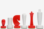 Berliner Minimalist Chess Pieces in Red & White Painted Wood 3.7" | CHESSBAZAAR