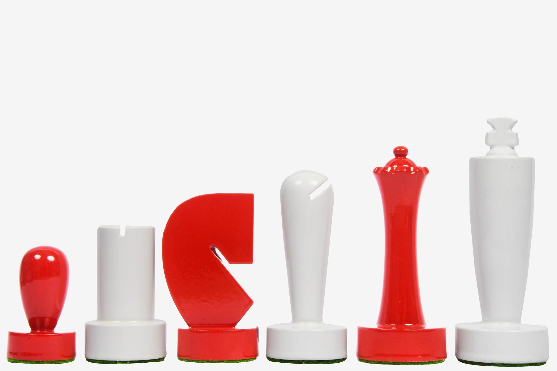 Berliner Series Modern Minimalist Chess Pieces in Red and White Painted Box Wood - 3.7" King