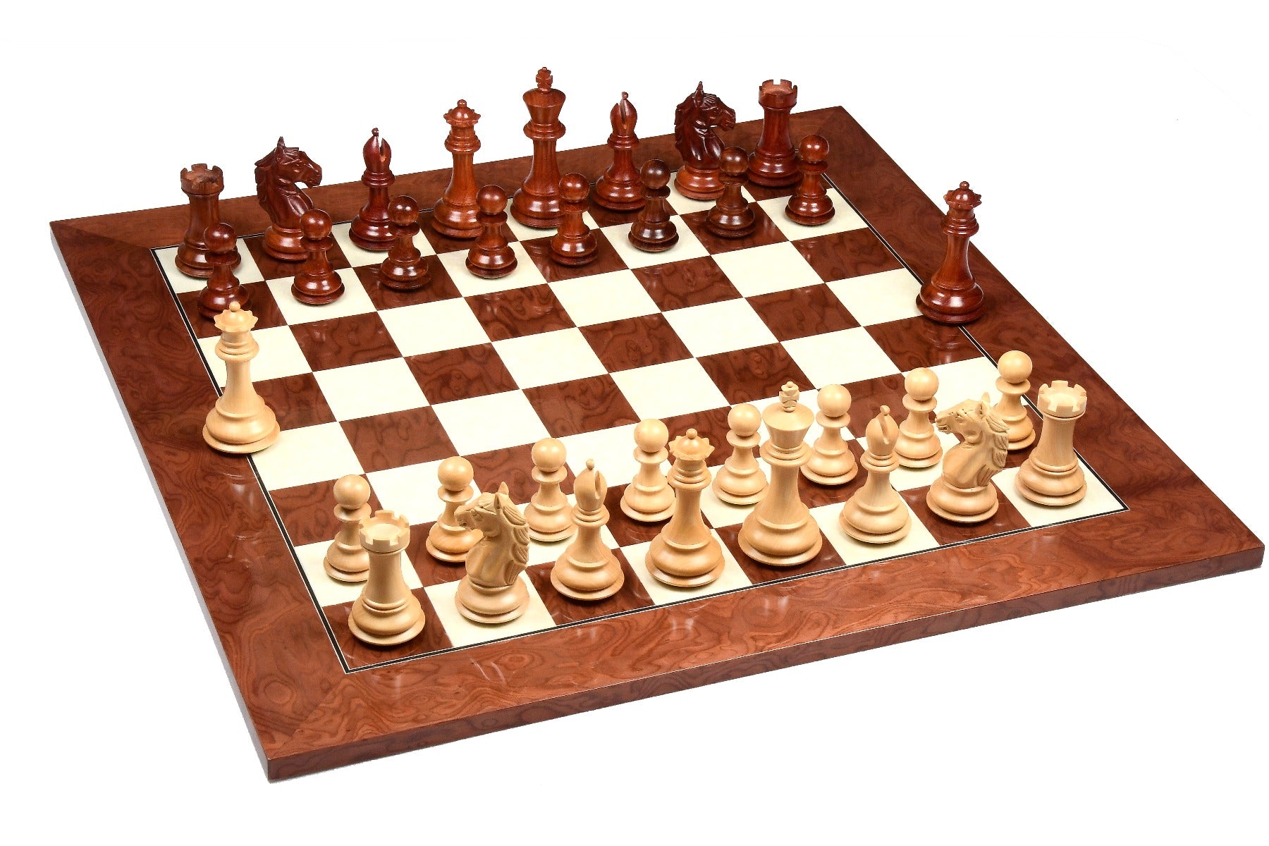 Alban Series Chess Pieces in Bud Rosewood/Boxwood - 4.0" King with Board