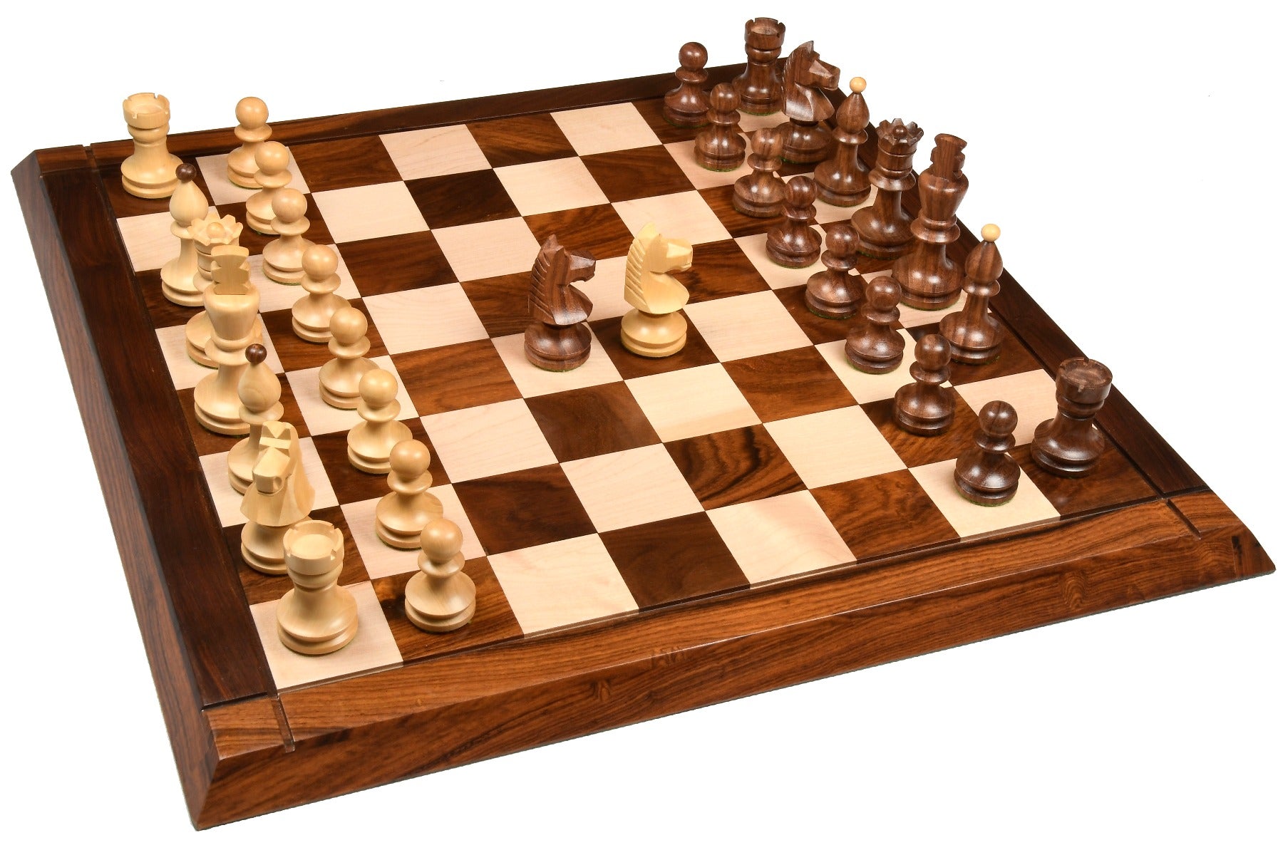 Romanian-Hungarian National Tournament Pieces in Sheesham/Boxwood - 3.8" King with Chess Board