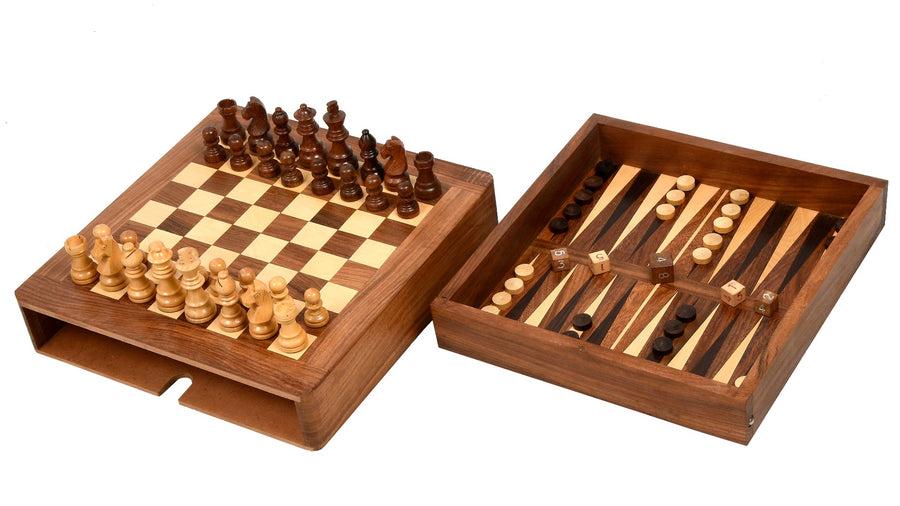 Magnetic Travel Chess Set Sheesham & Boxwood Dice Stones - Slightly Imperfect | CHESSBAZAAR