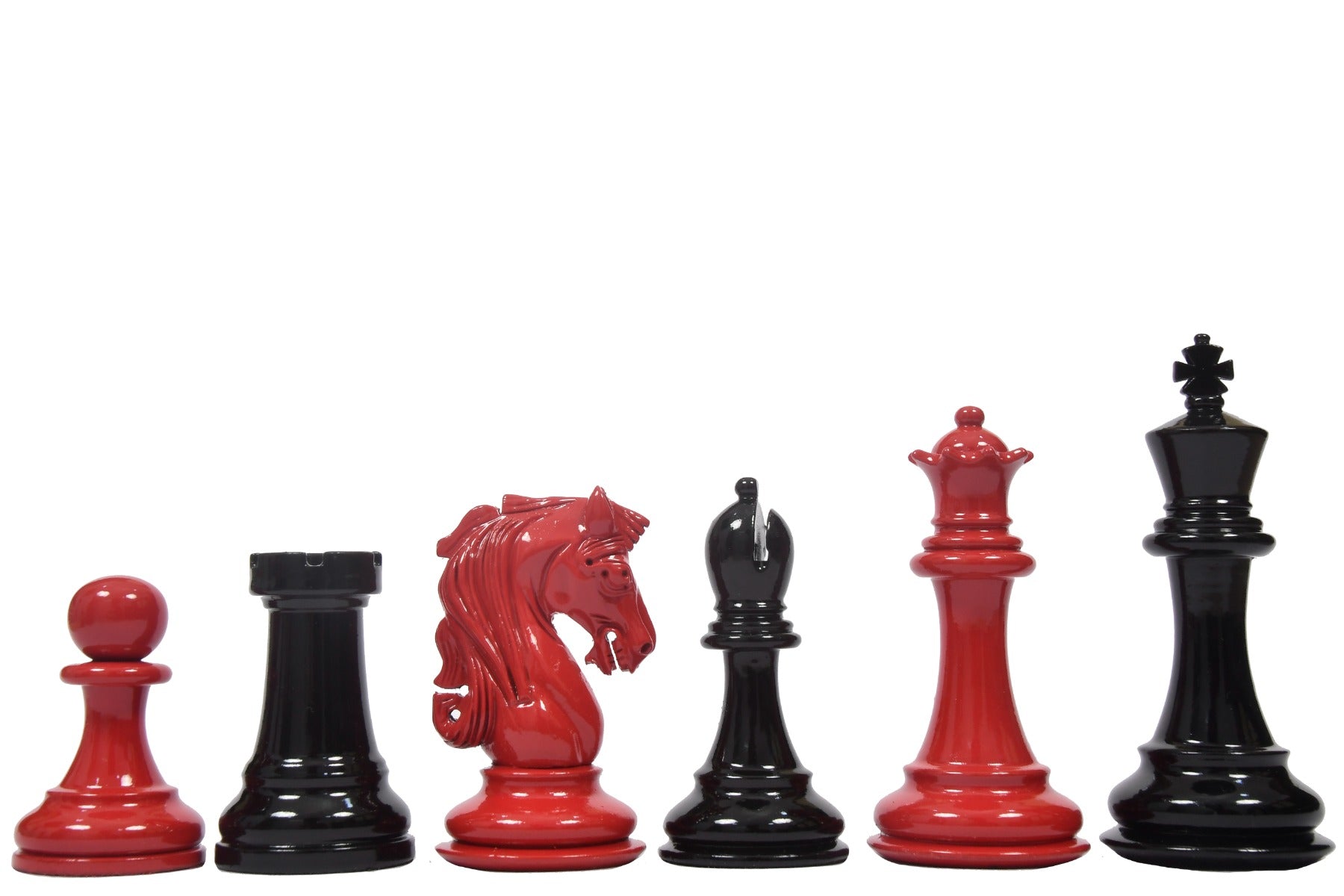 Chess Pieces in Black & Red Painted Wood (4.1" King) - Slightly Imperfect Series | Chessbazaar