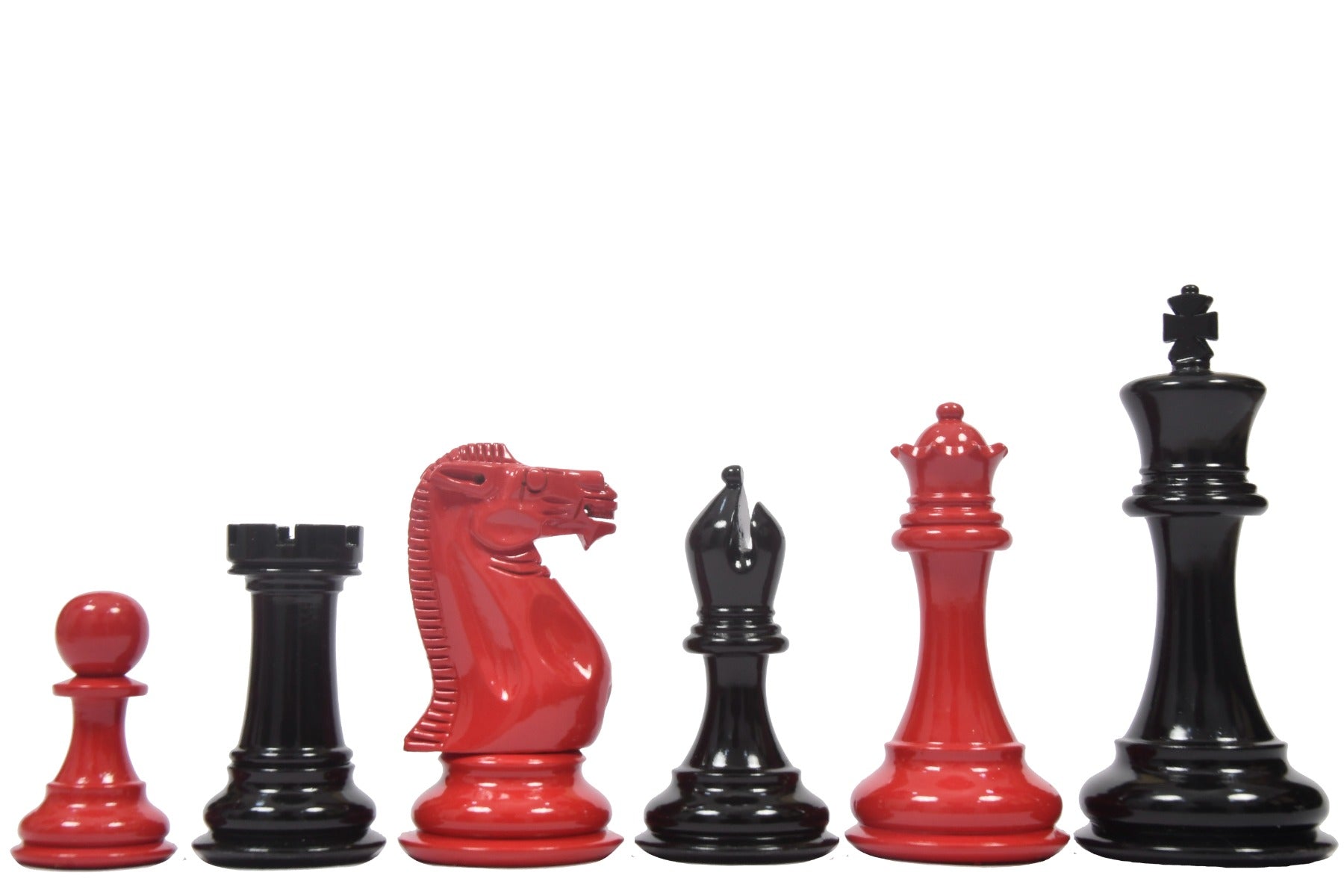 Chess Pieces in Black & Red Painted Wood (4.2" King) - Slightly Imperfect Series | Chessbazaar