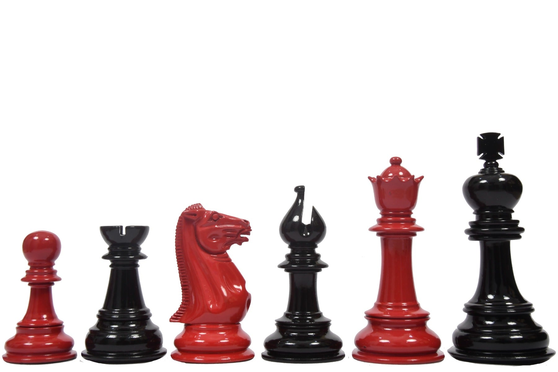 Chess Pieces in Black & Red Painted Wood (4.3" King) - Slightly Imperfect Series | Chessbazaar