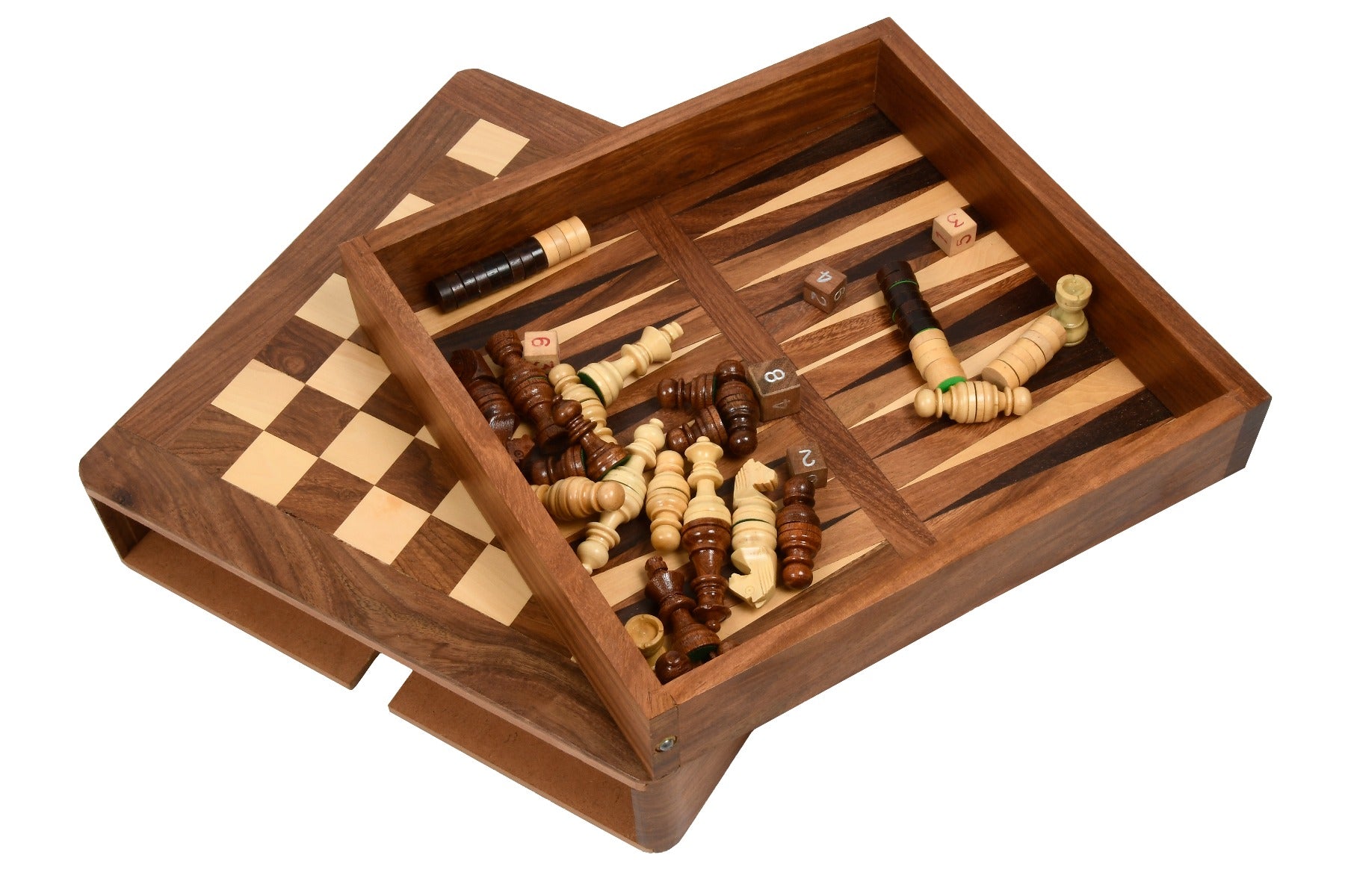 Magnetic Travel Chess Set – Sheesham & Boxwood with Dice & Stones | Slightly Imperfect but Quality