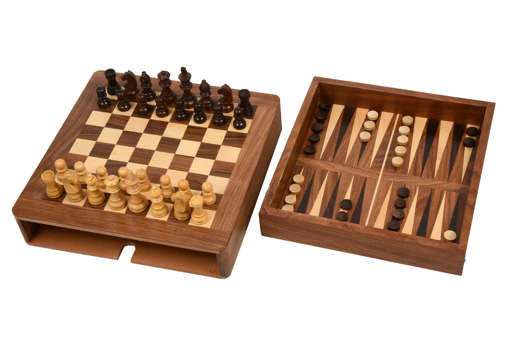 Travel-Friendly Magnetic Chess Set – Sheesham & Boxwood with Dice & Stones | Budget-Friendly & Slightly Imperfect