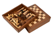Compact Travel Series Magnetic Chess Set – Sheesham & Boxwood with Dice & Stones | Slight Imperfections