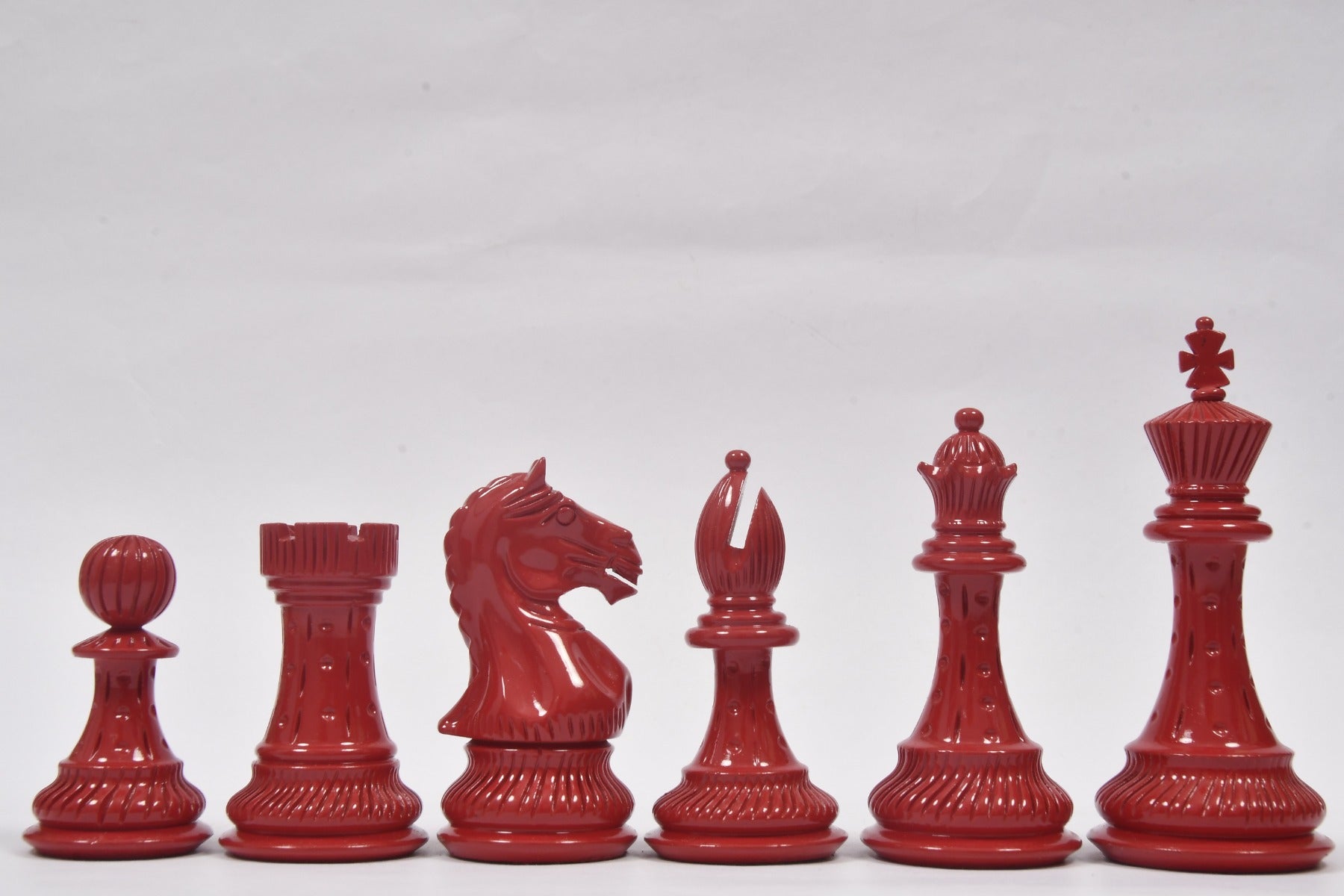 Chess Pieces in Red & Black Painted Wood (3.9" King) - Slightly Imperfect Series | Chessbazaar