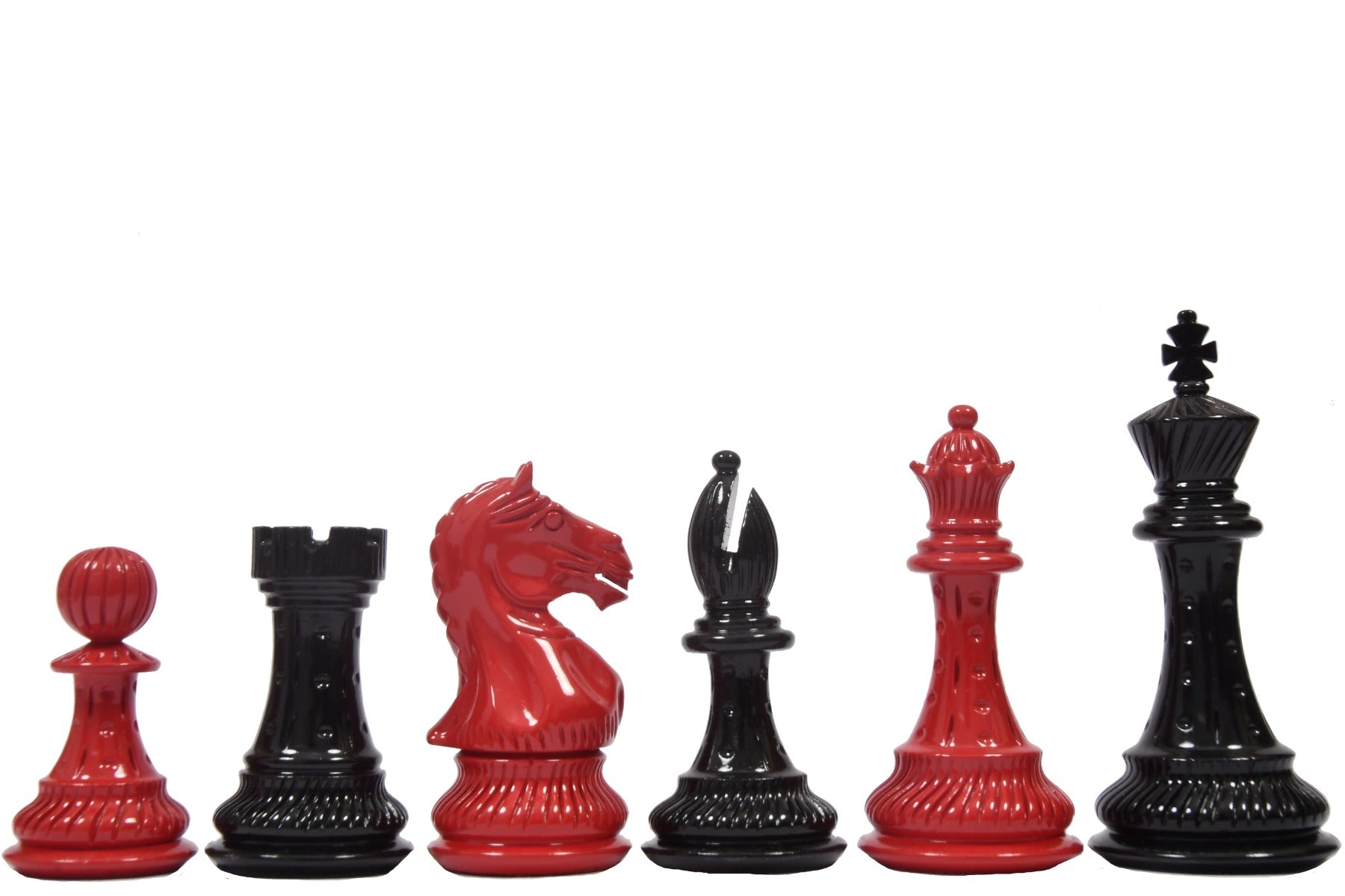 Chess Pieces in Red & Black Painted Wood (3.9" King) - Slightly Imperfect Series | Chessbazaar