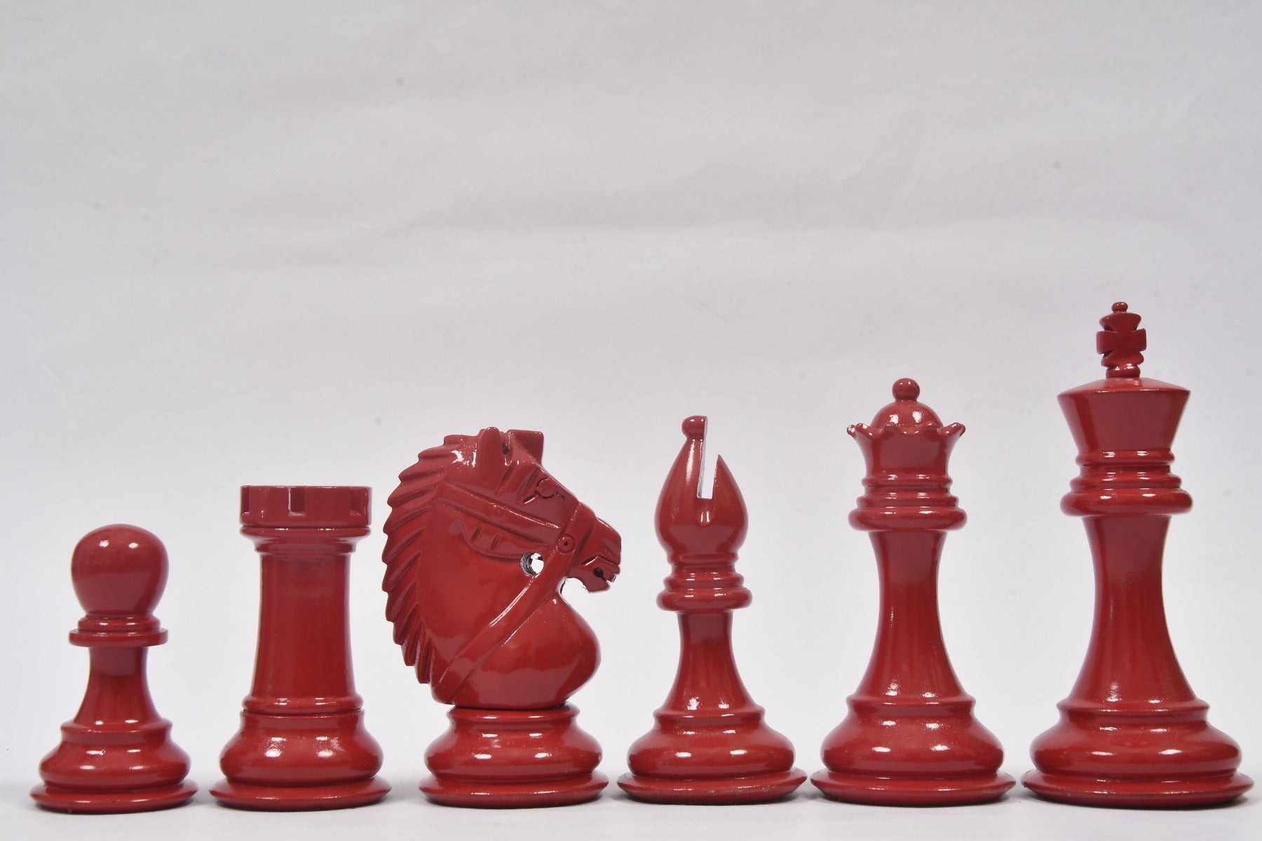 Chess Pieces in Red & Black Painted Wood (3.9" King) - Slightly Imperfect | Chessbazaar