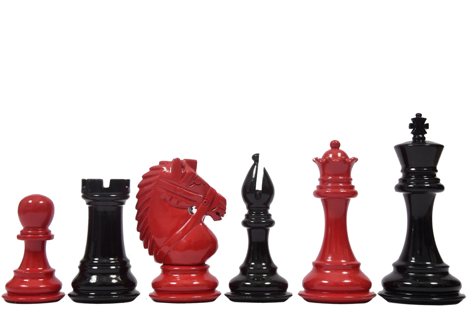 Chess Pieces in Red & Black Painted Wood (3.9" King) - Slightly Imperfect | Chessbazaar