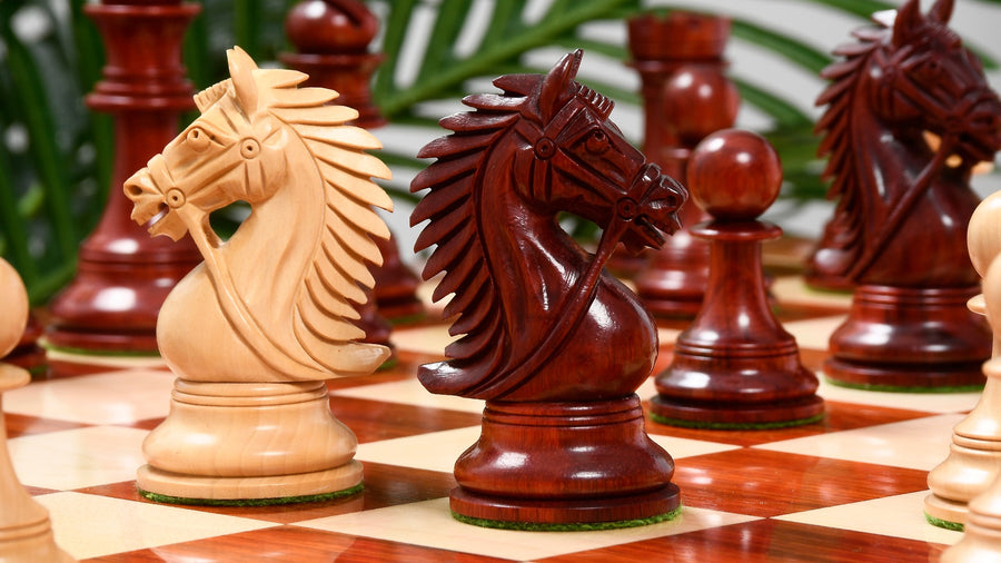 Combo of 2016 Bridle Series Luxury Chess Pieces with Wooden Board in Bud Rosewood / Boxwood - 4.2" King