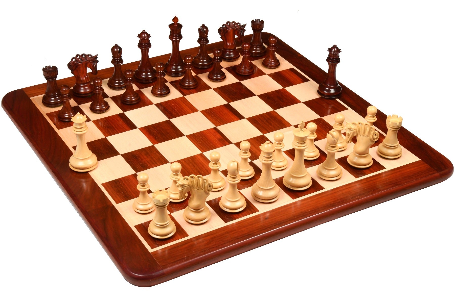 Pegasus Series Artisan Staunton Chess Pieces ver 2.0 in Padauk Wood / Boxwood - 4.6" King with Solid Wooden Chess Board - 23"