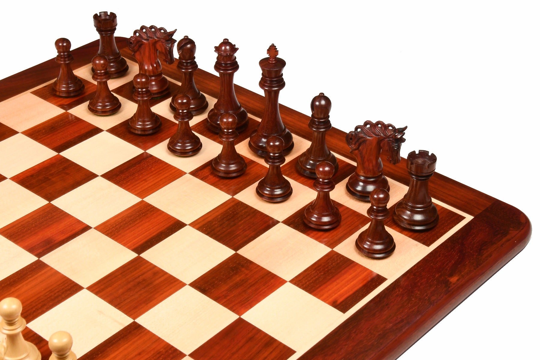Pegasus Series Artisan Staunton Chess Pieces ver 2.0 in Padauk Wood / Boxwood - 4.6" King with Solid Wooden Chess Board - 23"