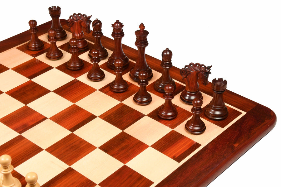 Pegasus Series Artisan Staunton Chess Pieces ver 2.0 in Padauk Wood / Boxwood - 4.6" King with Solid Wooden Chess Board - 23"