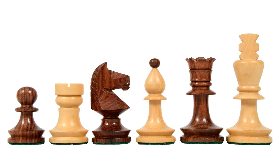 Reproduced Romanian-Hungarian National Tournament Weighted Chess Pieces in Indian Rosewood & Natural Boxwood - 3.8" King with Storage Box