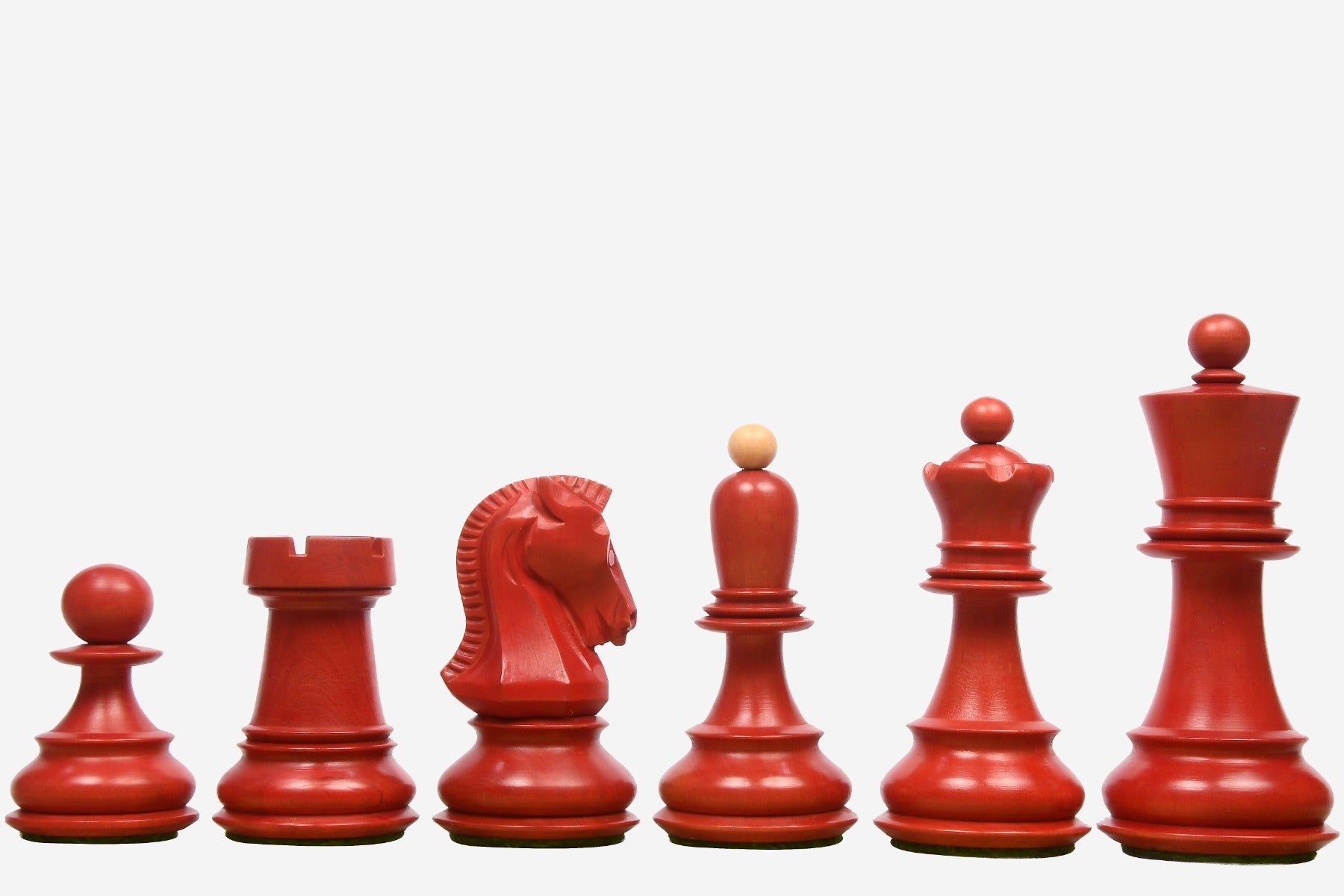 1950 Reproduced Dubrovnik Bobby Fischer Chessmen Version 3.0 in Stained Crimson Boxwood / Box Wood - 3.7" King