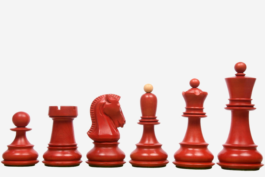 1950s' Dubrovnik Bobby Fischer Chess Pieces Stained Crimson Boxwood 3.7"- King