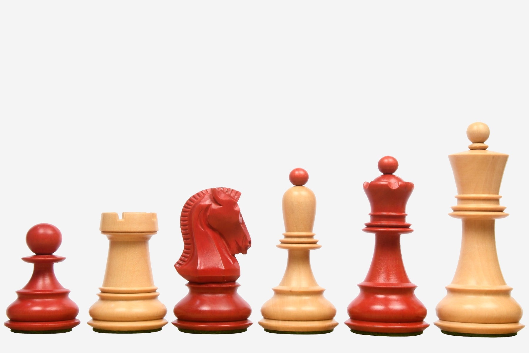 1950 Reproduced Dubrovnik Bobby Fischer Chessmen Version 3.0 in Stained Crimson Boxwood / Box Wood - 3.7" King