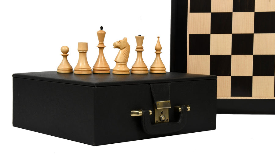 1961 Soviet Championship Baku Pieces in Ebonized / Boxwood - 4.05” King with Board & Storage Box