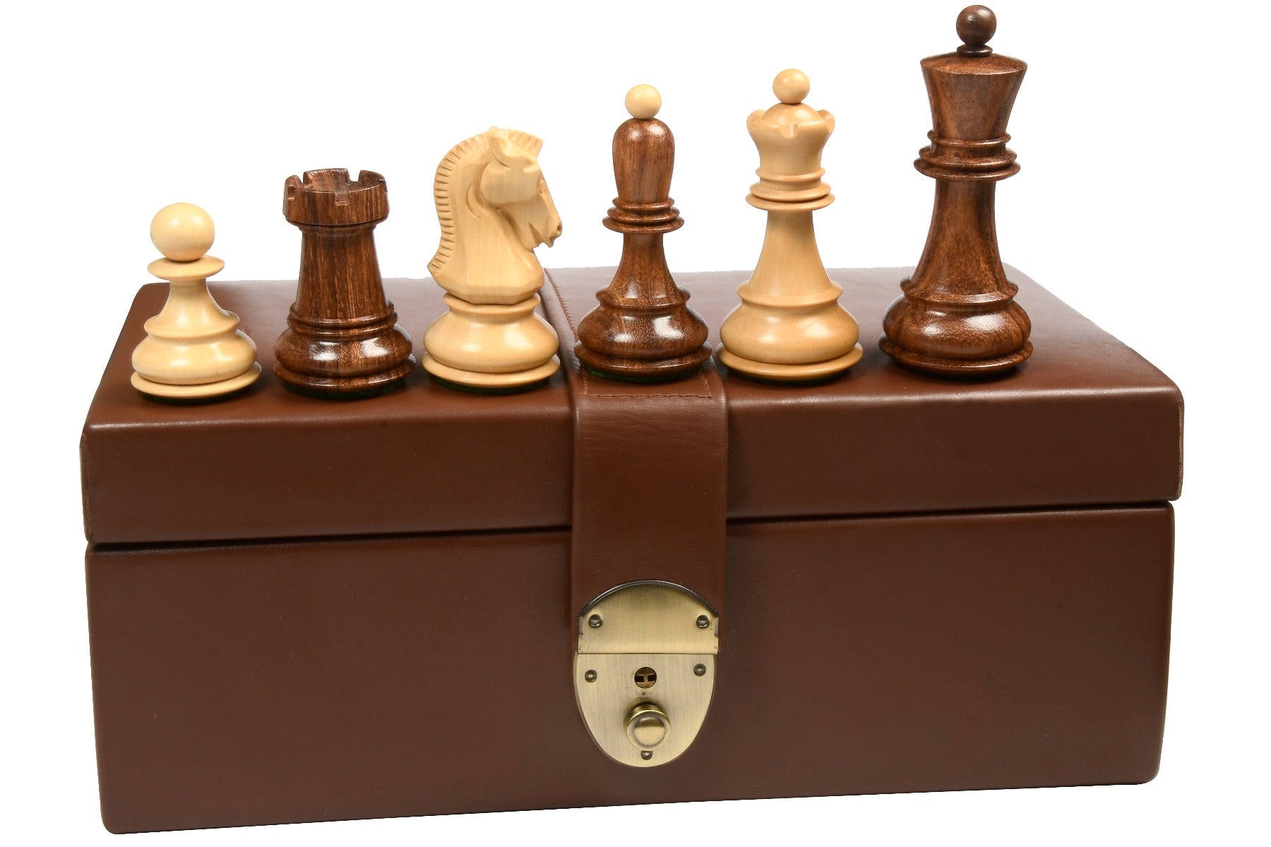 1950 Repro Dubrovnik Bobby Fischer Chessmen V3.0 in Sheesham / Boxwood - 3.7" King with Box
