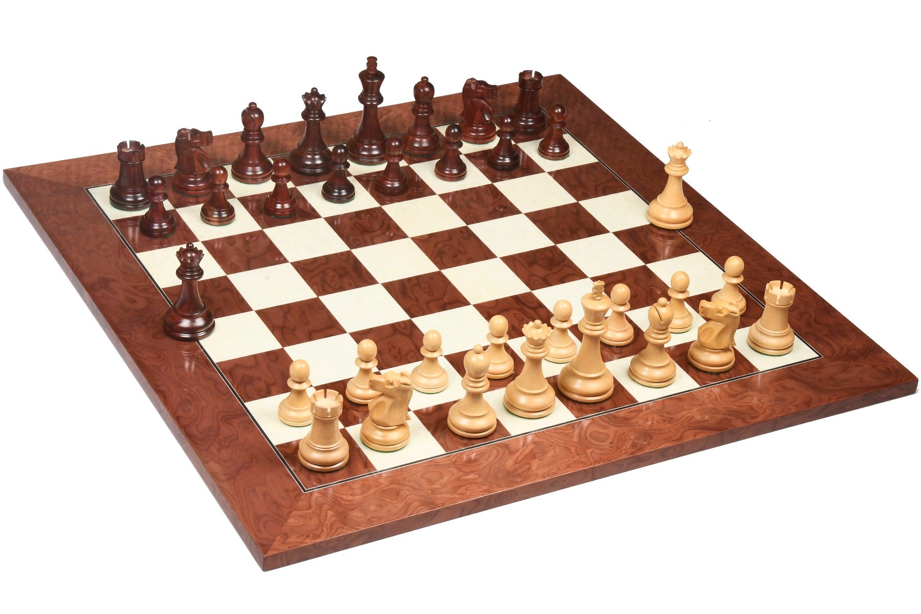 1972 Repro Fischer-Spassky Chess Pieces V2.0 in Bud Rosewood & Boxwood - 3.75" King with Board