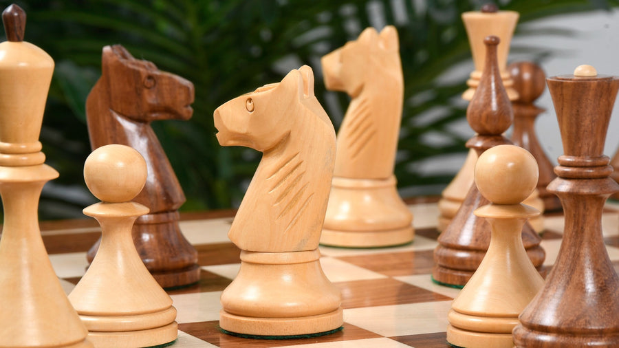 Repro 1961 Soviet Baku Chess Pieces in Sheesham & Boxwood 4" - King With Board