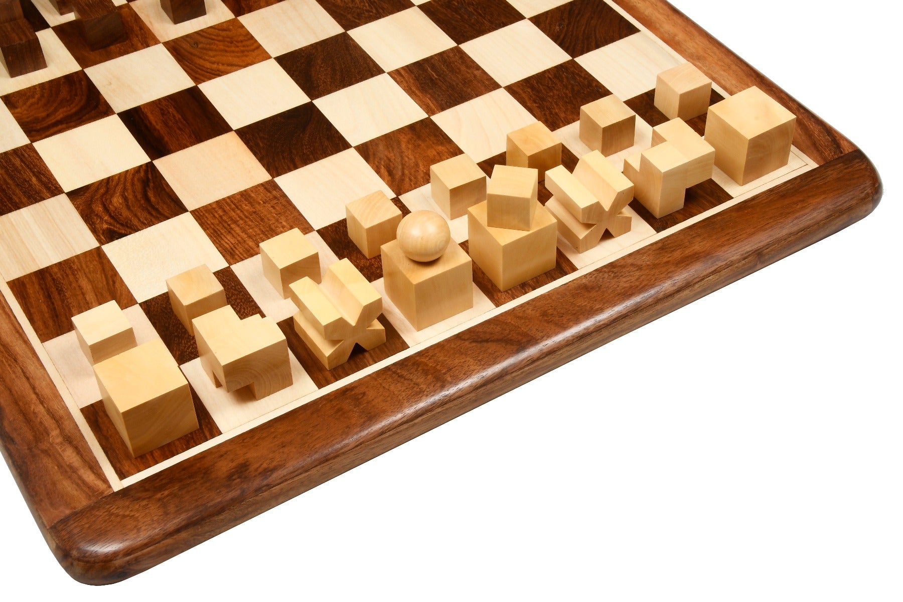 Repro 1924 Bauhaus Geometrical Chessmen in Sheesham Boxwood - 1.9" King with Board