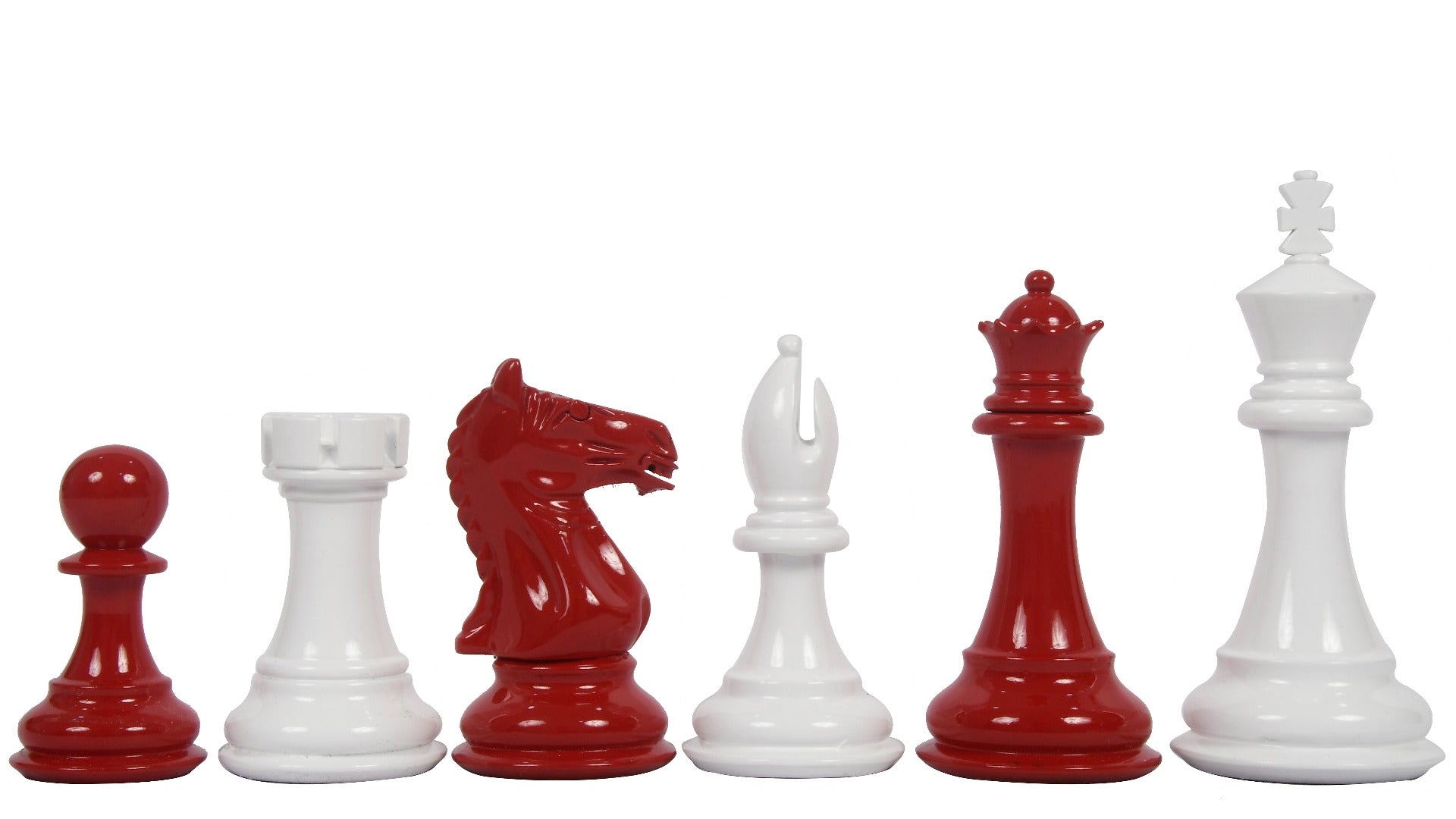 Fierce Knight Staunton Pieces Red & White Painted 4.0" - Slightly Imperfect | CHESSBAZAAR