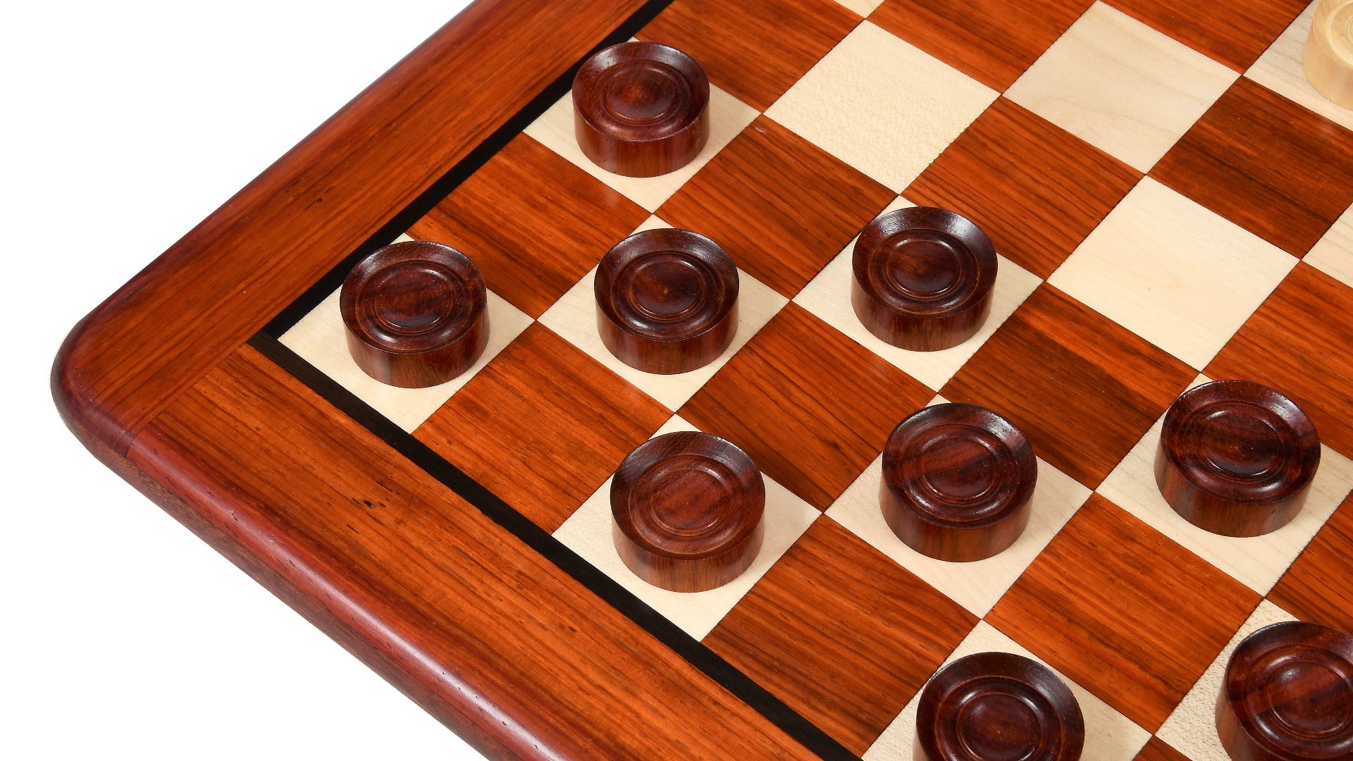 Wooden Checkers Draughts Set in Bud Rosewood & Boxwood 35mm