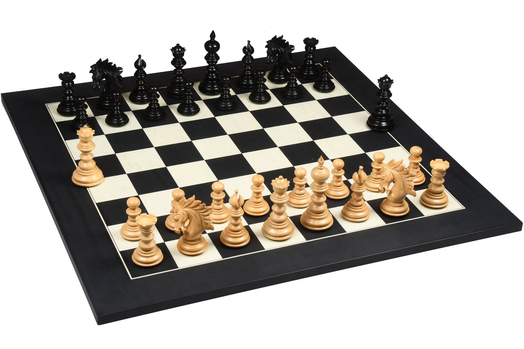 Combo of The St. Petersburg Luxury Artisan Series Chess Pieces in Ebony / Box Wood - 4.2" King with Chess Board