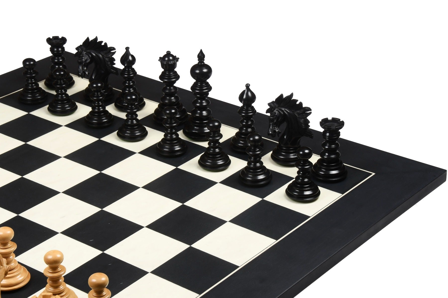 Combo of The St. Petersburg Luxury Artisan Series Chess Pieces in Ebony / Box Wood - 4.2" King with Chess Board