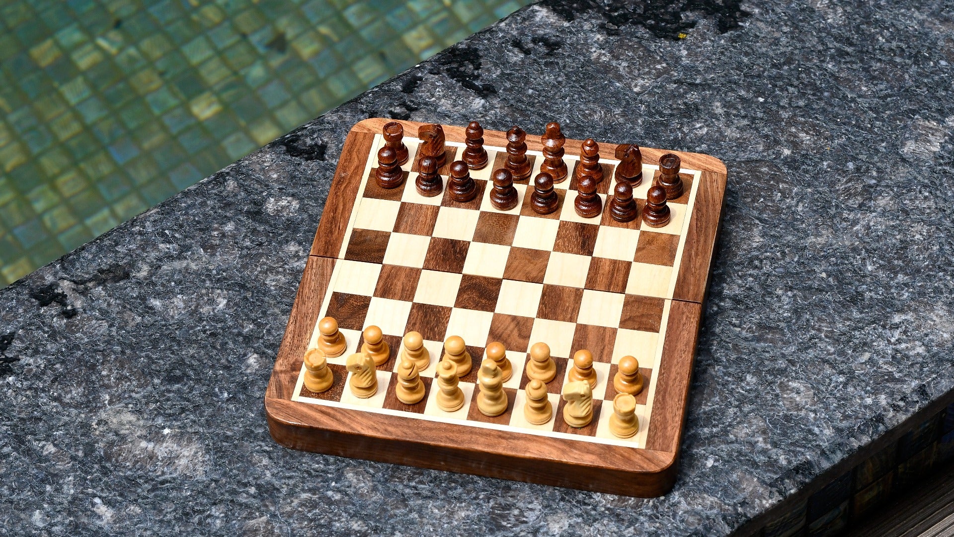 Travel-Friendly Folding Magnetic Chess Set – 7” Sheesham & Maple Lacquered Board