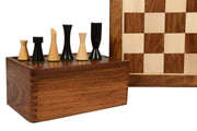 Combo of Minimalist Midnight Contemporary Chess Pieces in Ebonized Boxwood - 3.34" King with Box & Board